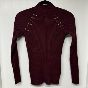 INC International Concepts Dark Cherry Red Ribbed Pullover Sweater Womens XS